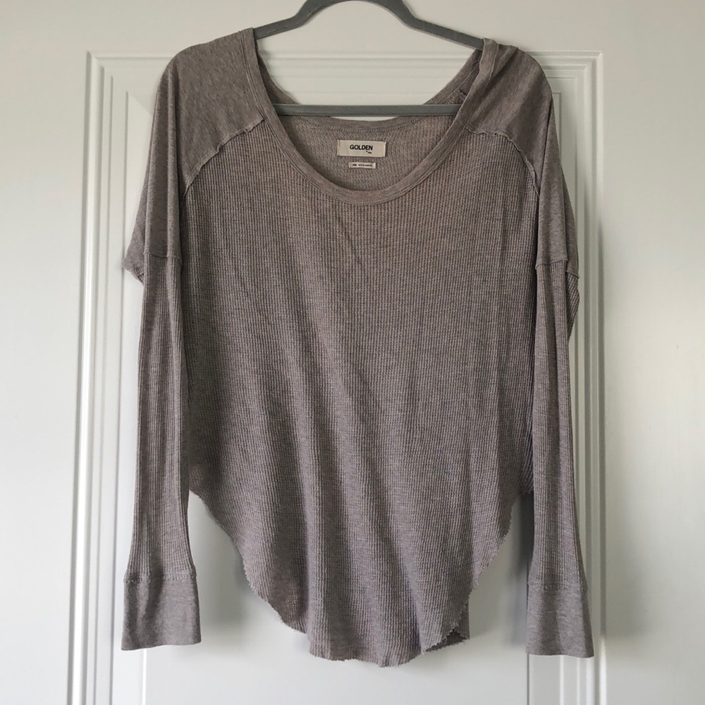 Taupe long sleeve shirt Aritzia brown gray oversized round hem cropped waffle